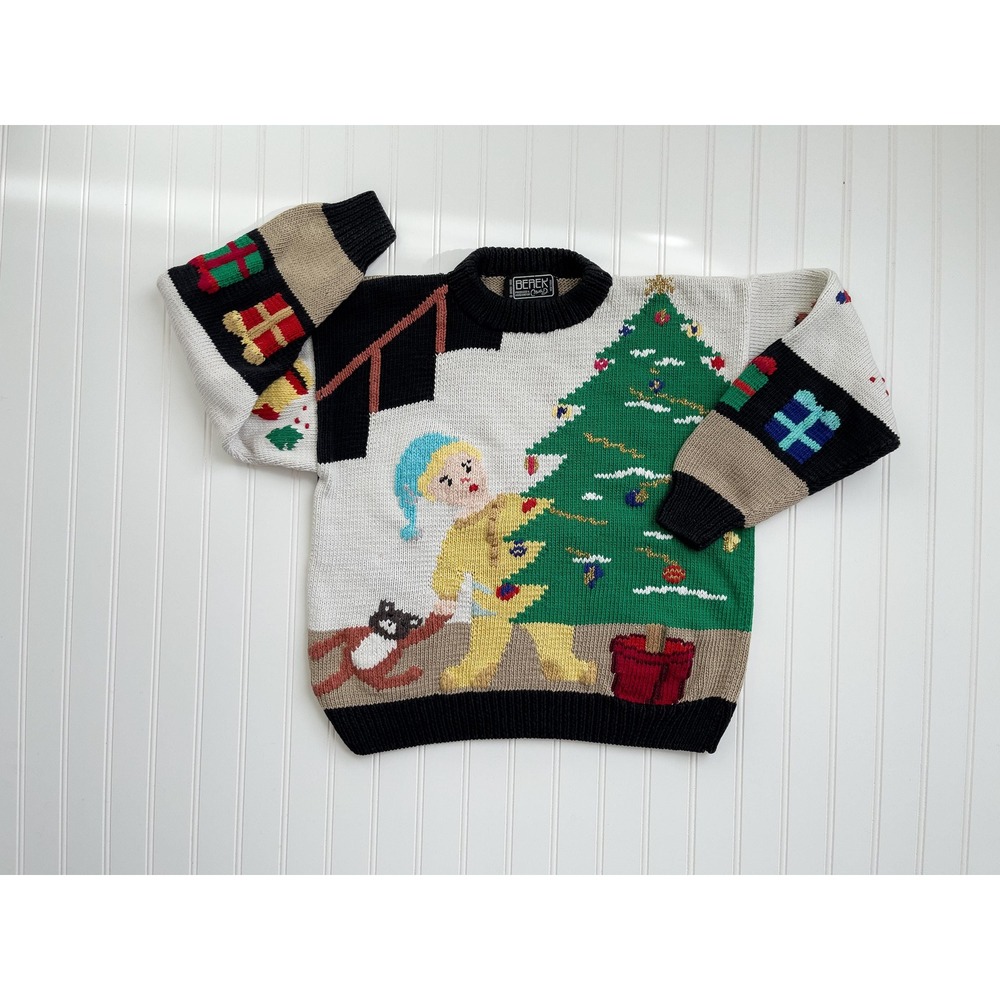 vtg Berek Marta D Christmas Santa hand knit cotton sweater‎ size S